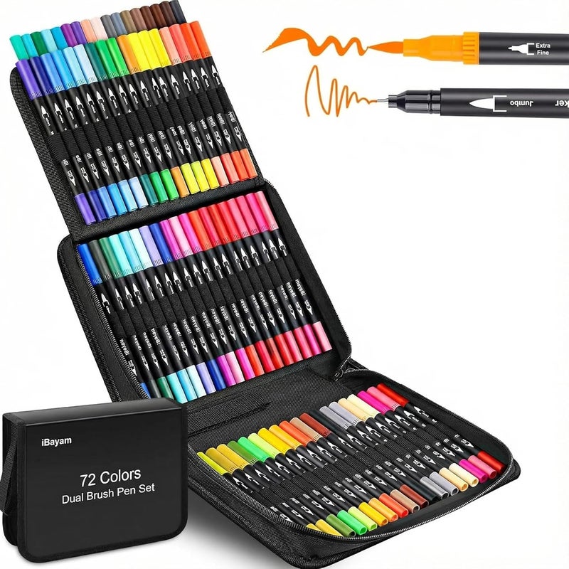 iBayam 72 Colors Dual Tip Brush Pens for Adult, Art Markers Set for Coloring Book, Note-Taking, Calligraphy, Journaling, Sketching, Painting, with Gift Case for Adult Teacher Art Supplies - Image 1